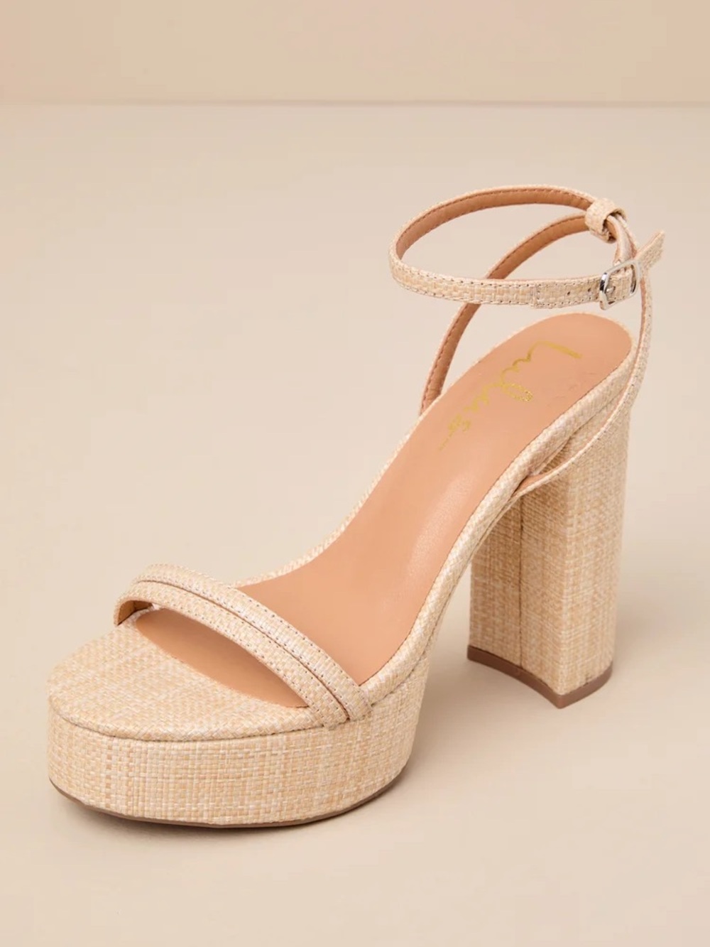 Lulus Brocktan Natural Raffia Platform Ankle Strap High Heel Sandals